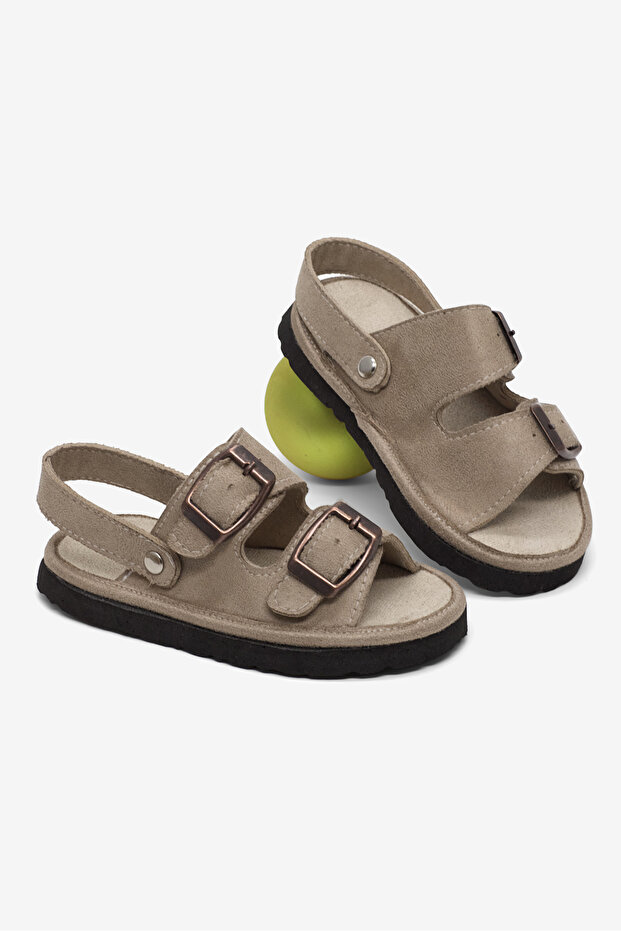 Children's Unisex Beige Comfortable Double Buckle Baby Booties Sandals