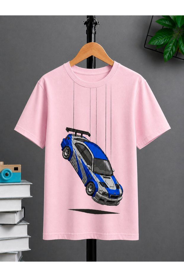 Unisex Oversize T-Shirt Hanging Car Printed 100% Cotton T-Shirt Comfortable Fit