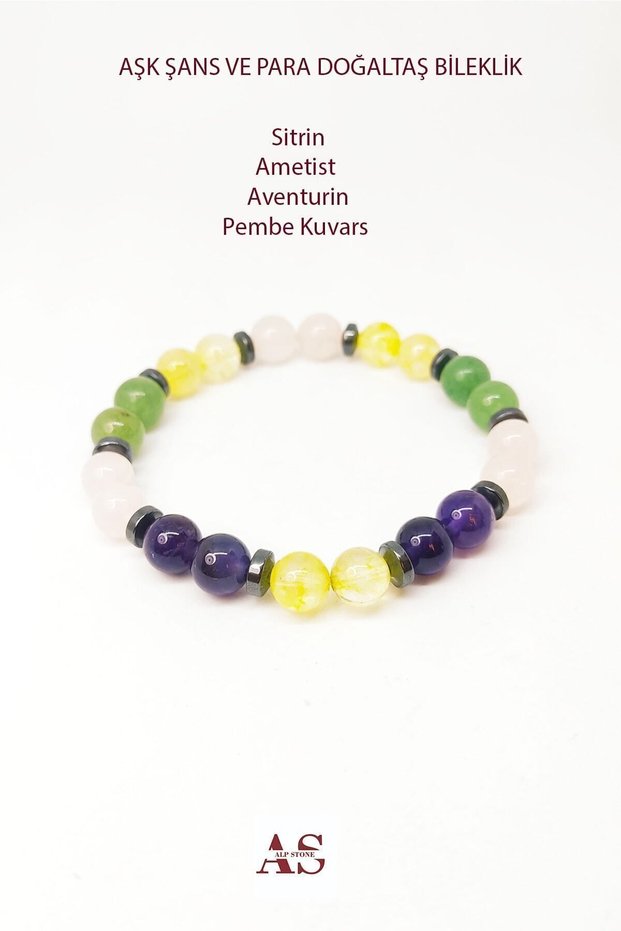 Love Luck And Money Bracelet 8 mm Mixed Natural Stone Bracelet