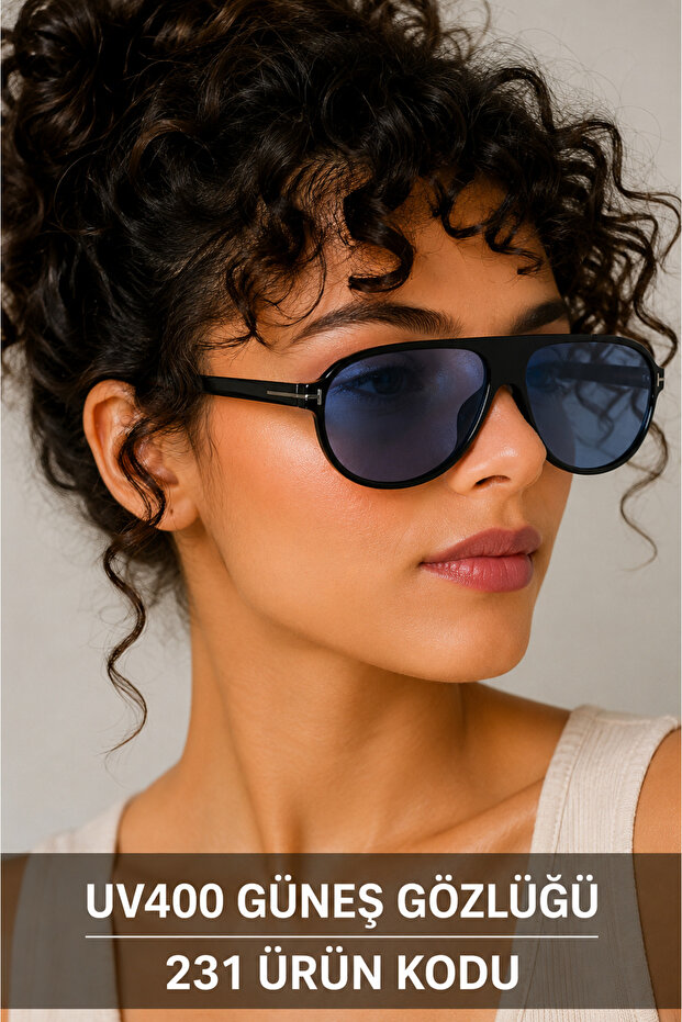 Unisex Black Framed Blue Lens Uv400 Protection Sunglasses
