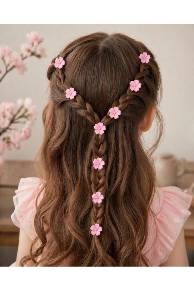 Girl's Hair Charm-Pink Flower (Price Is for 10 Pieces)