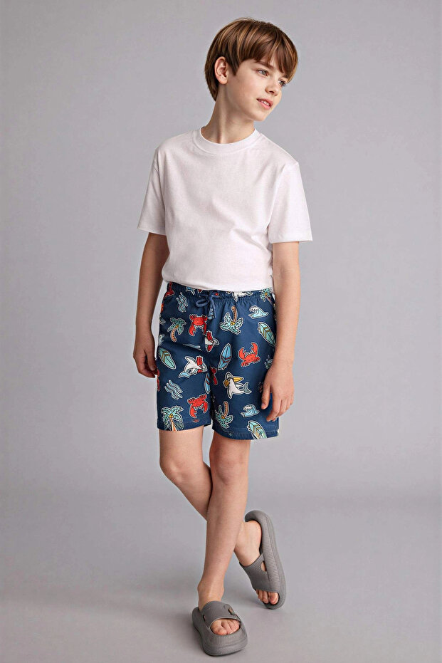 H1800A8In179 Indigo Patterned Swim Shorts for Boys