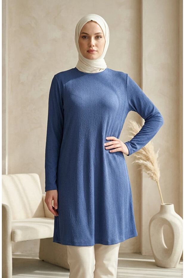 Bürümcük Fabric Long Tunic 0508-04 Indigo