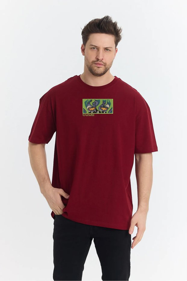 Unisex Oversize Embroidered Demon Slayer Gyutaro Anime Design 100% Cotton T-Shirt