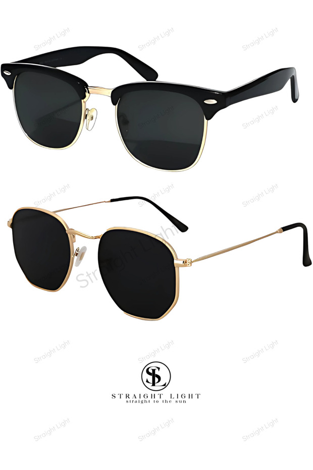 New Season Unisex Set of 2 Black Sunglasses Uv400 Ultra Light Luxury Stylish