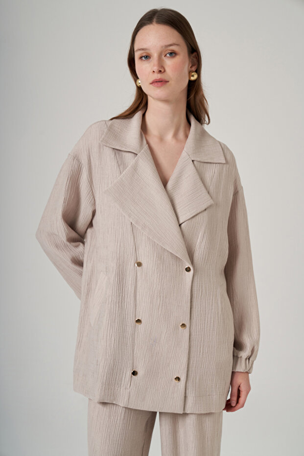Front Buttoned Jacket Suit 1091 Stone - 4