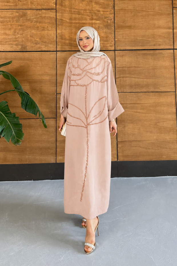 Women's Embroidered Bat Sleeve Linen Dress