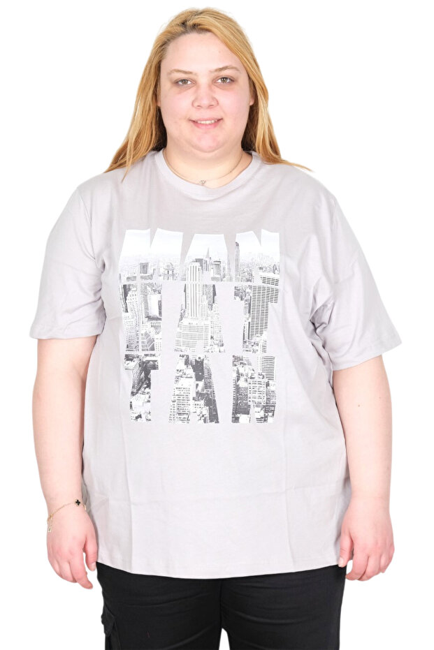 Mode XL Real Big Size Women's T-Shirt Bis Collar Manhattan U26118 Gray
