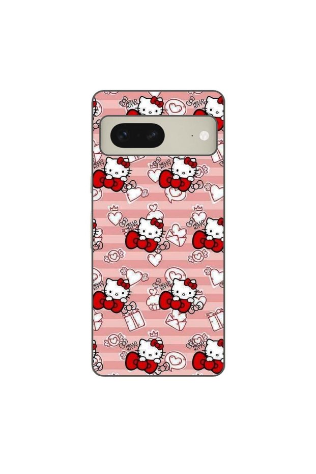 Case compatible with Google Pixel 8 Silicone Gel Tpu Model Hello Kitty Pink Pattern