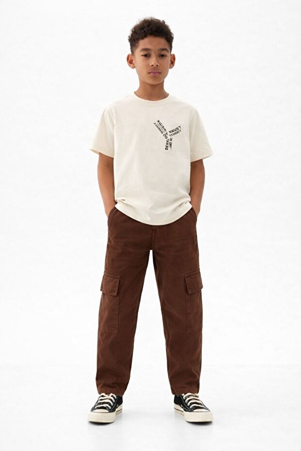 Boys' Brown Pants Suit with Back Detail and Cargo Pockets