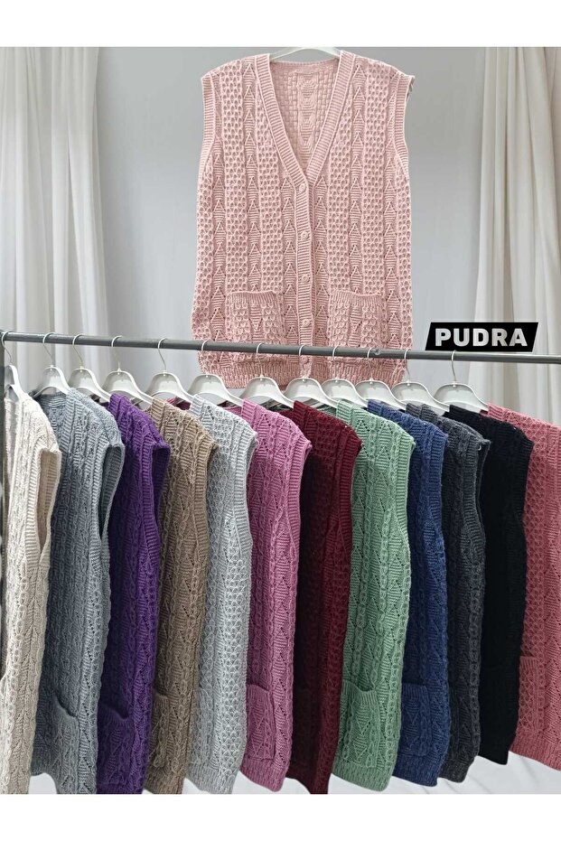 Putra Ve Yaka Pocketed Buttoned Knitted Acrylic Vest Regular Fit Vest