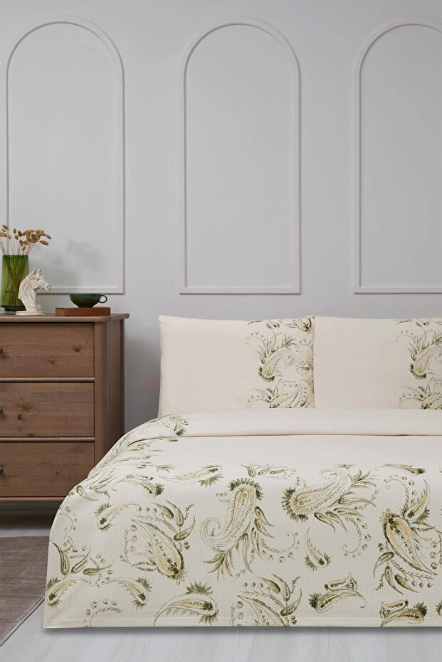 Paisley Wind Fitted Single Pique Set - Beige
