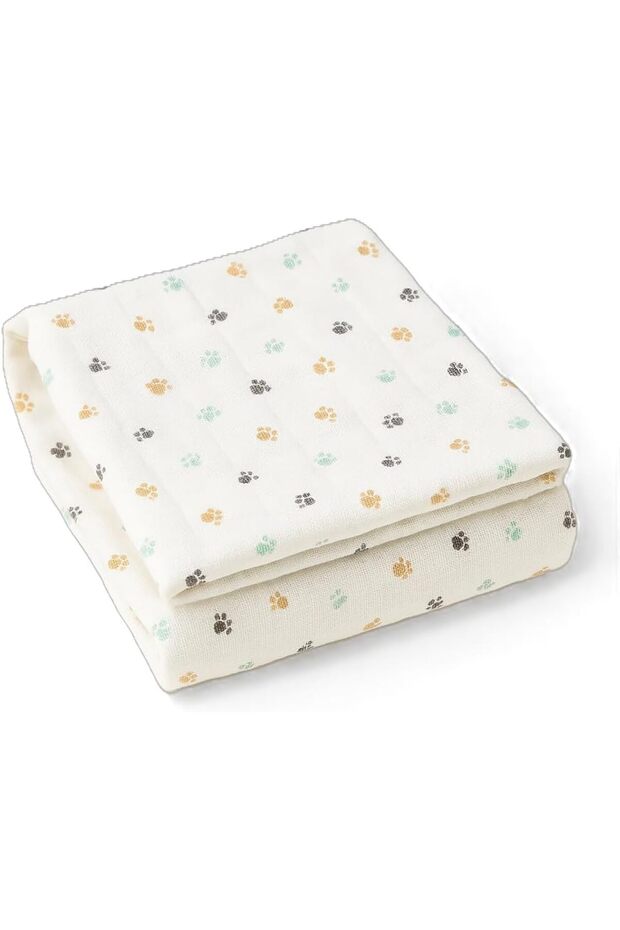 Muslin Baby Towels - 100% Cotton, 80CMX80CM, Extra Large, 4 absorbent Layers - Pack of 2 (Plain green and White Printed)
