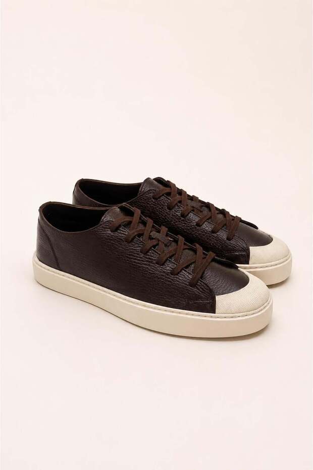 Men's Brown Genuine Leather Lace-Up Sneaker Rubber Sole Daily Casual Shoes – Palio