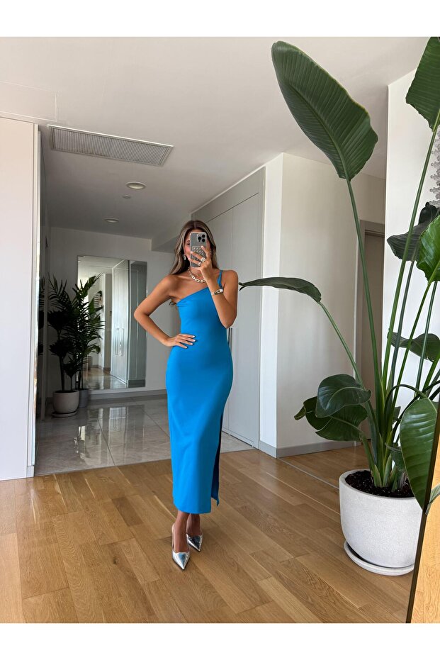 Giona Single Strap Midi Dress - Blue