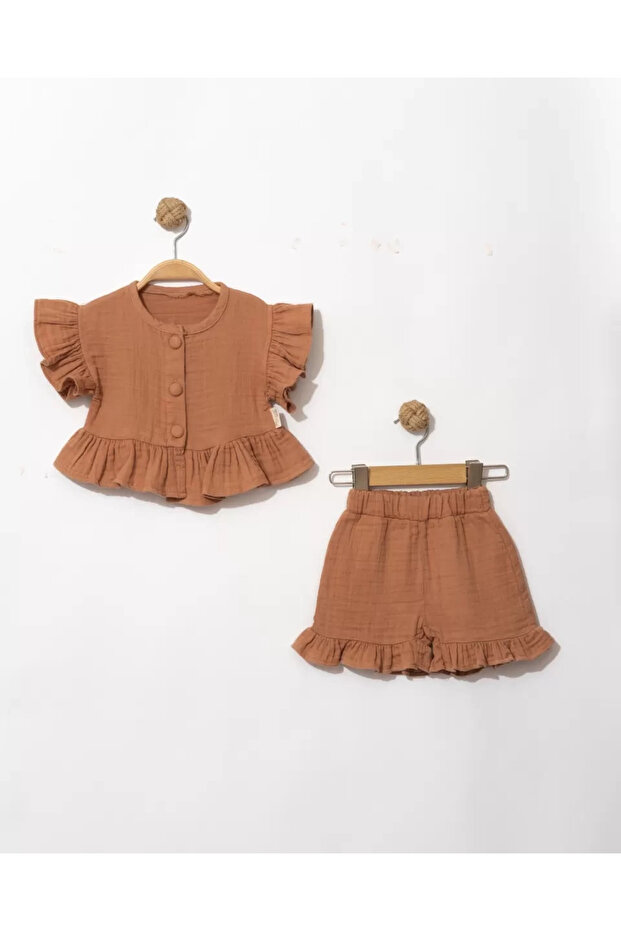 6/24 Month Button Detailed Muslin Fabric Baby Set