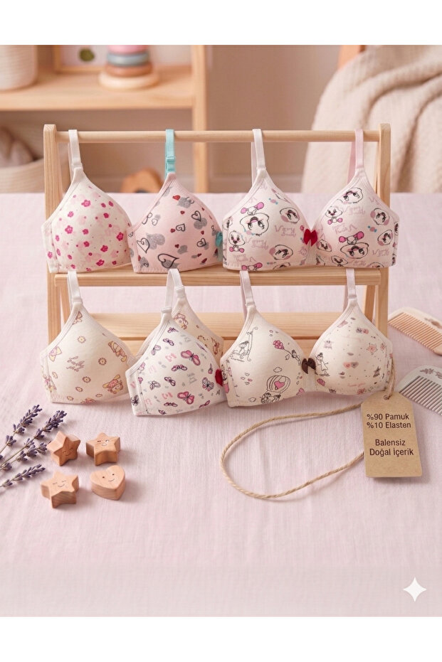 8-Piece Cotton Girls' Training Bras Without Underwire with Removable Straps Assortment