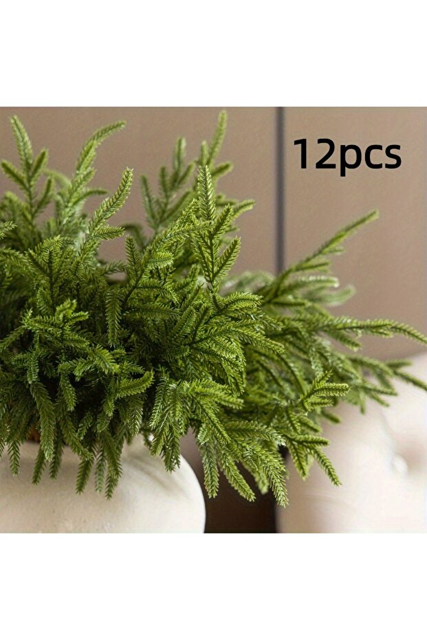 12pcs 24/12pcs Artificial Cedar Sprigs - Perfect for Christmas & Winter Home Decor, Tabletop Accents