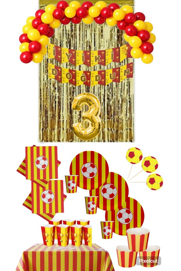 8 Person Yellow Red (Gs) Folioed Birthday Concept for 3-Year-Olds