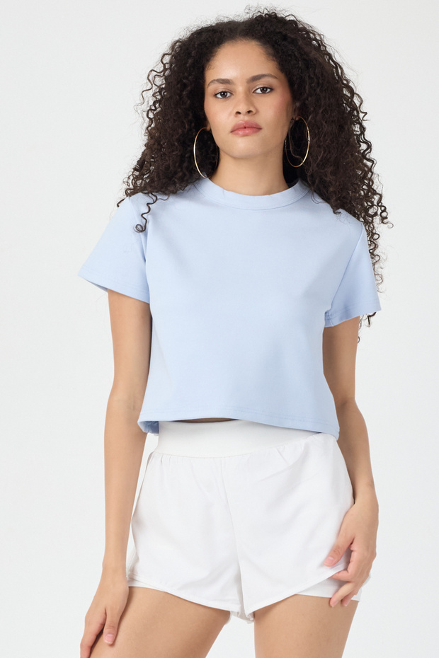 Women's Light Blue Regular Fit Steel Interlock Fabric T-Shirt
