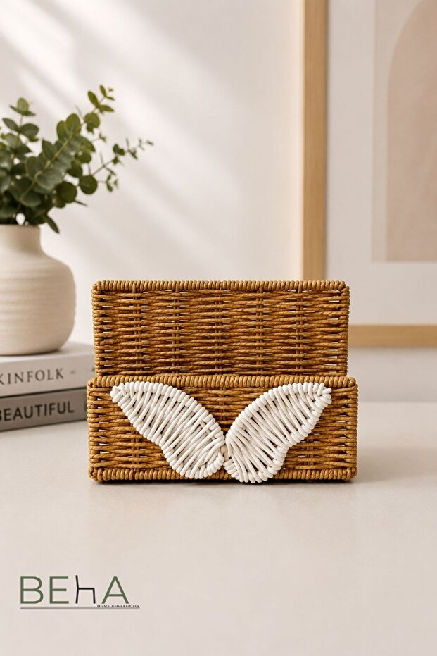 Handmade Rattan Wicker Napkin Holder – Bohemian & Modern Desktop Napkin Organizer