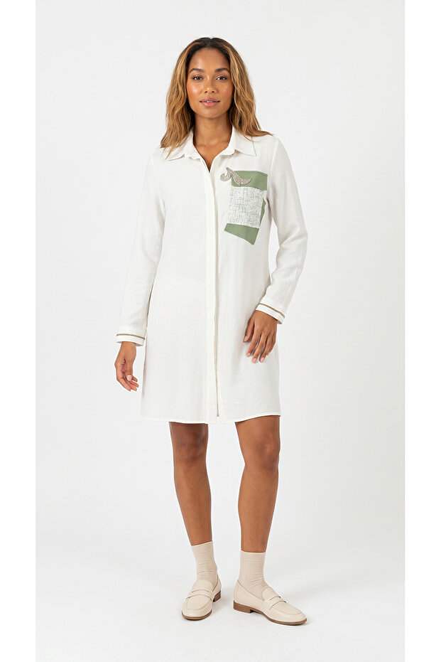 Stone Detailed Above-Knee Tunic White