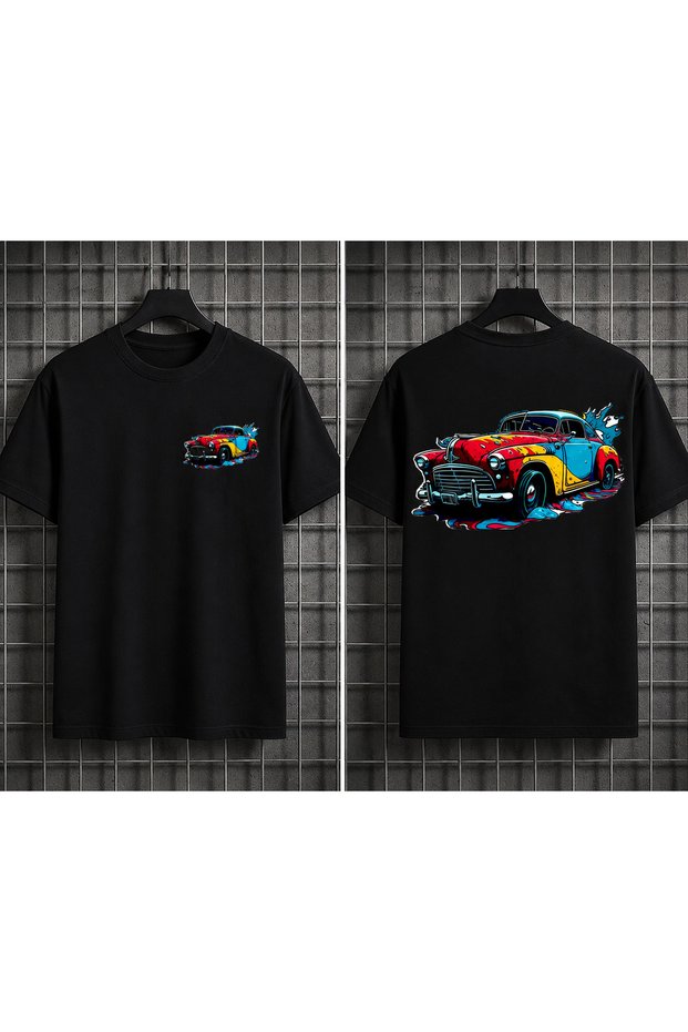 Unisex Oversize T-Shirt Retro Vehicle Printed 100% Cotton T-Shirt Comfortable Fit