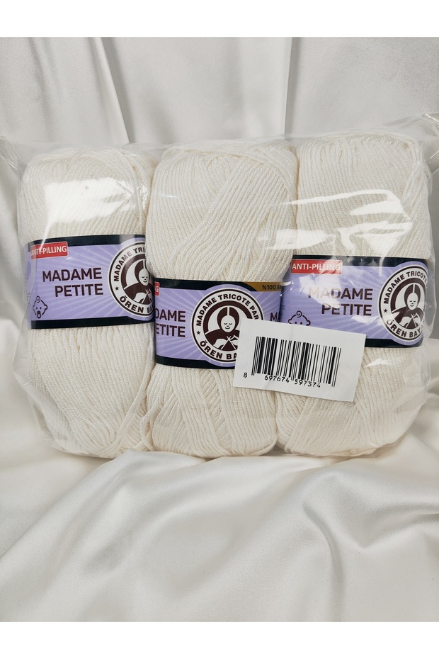 Madame Peti̇te Antipilling White Hand Knitting Yarn (3 Pieces) (Amigurumi Yarn) - Color: 111