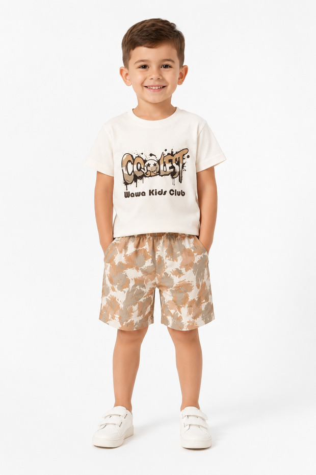 Boy's Shorts Set Printed T-Shirt Shorts Set Summer Combed Cotton