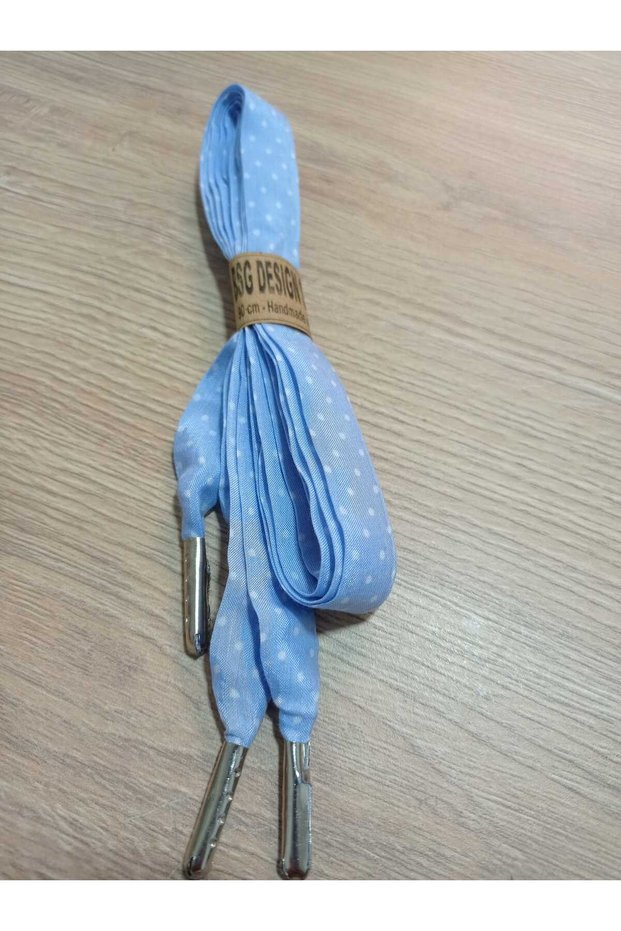 Bsg Design | Blue Polka Dot Satin Fabric Shoelaces - 140 cm Handmade with Metal Tips