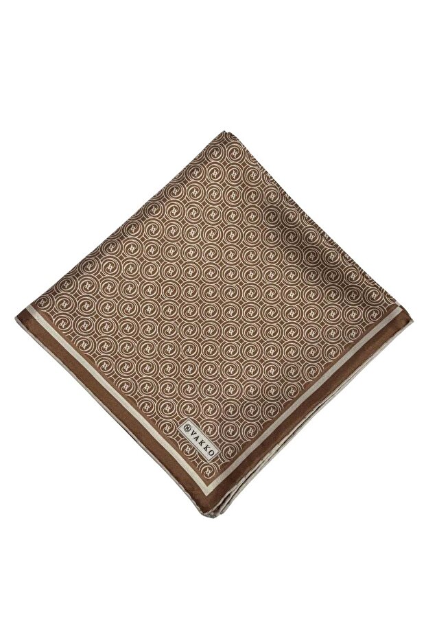 Tivil Monogram Silk Scarf 41408-Light Brown Ecru