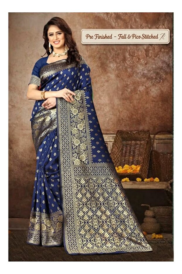Exquisite Banarasi Silk Saree Saree| Traditional Zari Weaving & Rich Pallu | Fall & Pico Stitched