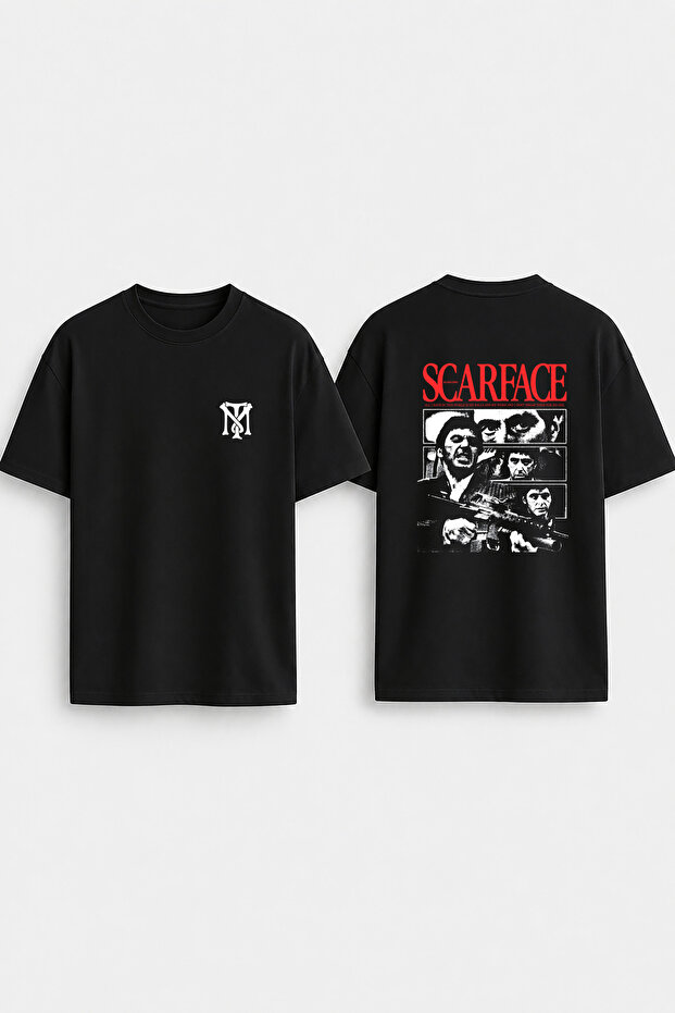 Scarface Printed Crew Neck Oversize Black T-Shirt