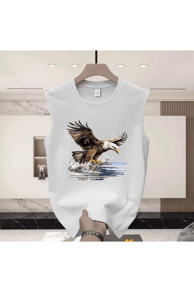 New Season Black Falcon Printed 100% Cotton Large Size Sleeveless Men's T-Shirt
