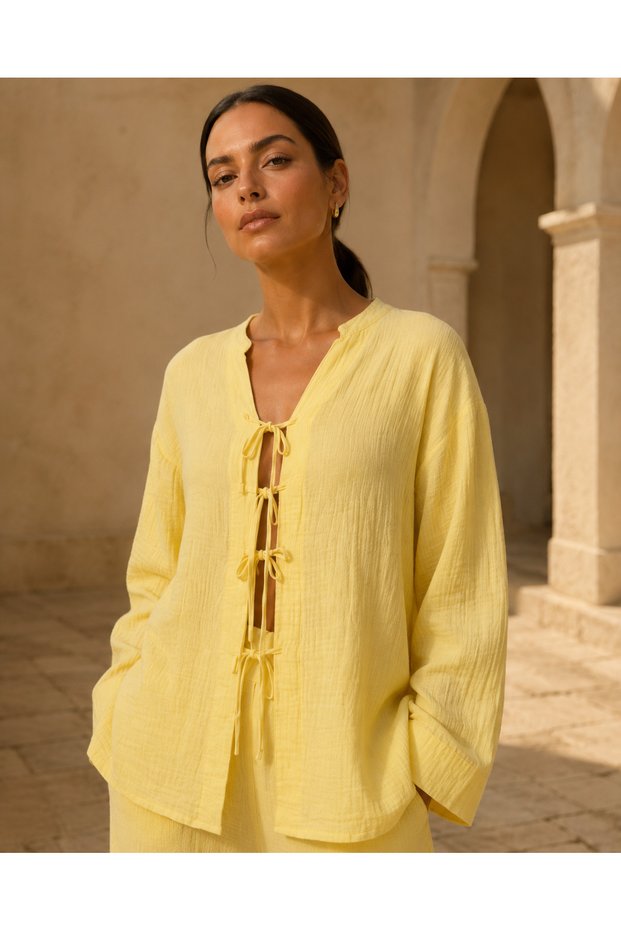 Aria V-Neck 100% Cotton Muslin Kimono Blouse