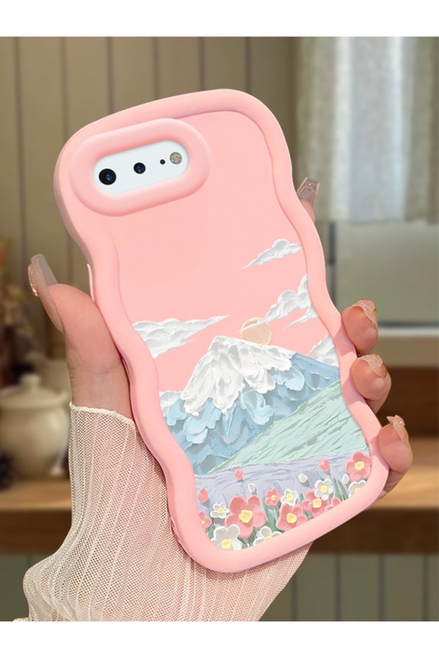 iPhone 7 Plus Compatible Case Camera Protector Pink Silicone Couple Phone Case Landscape Pattern