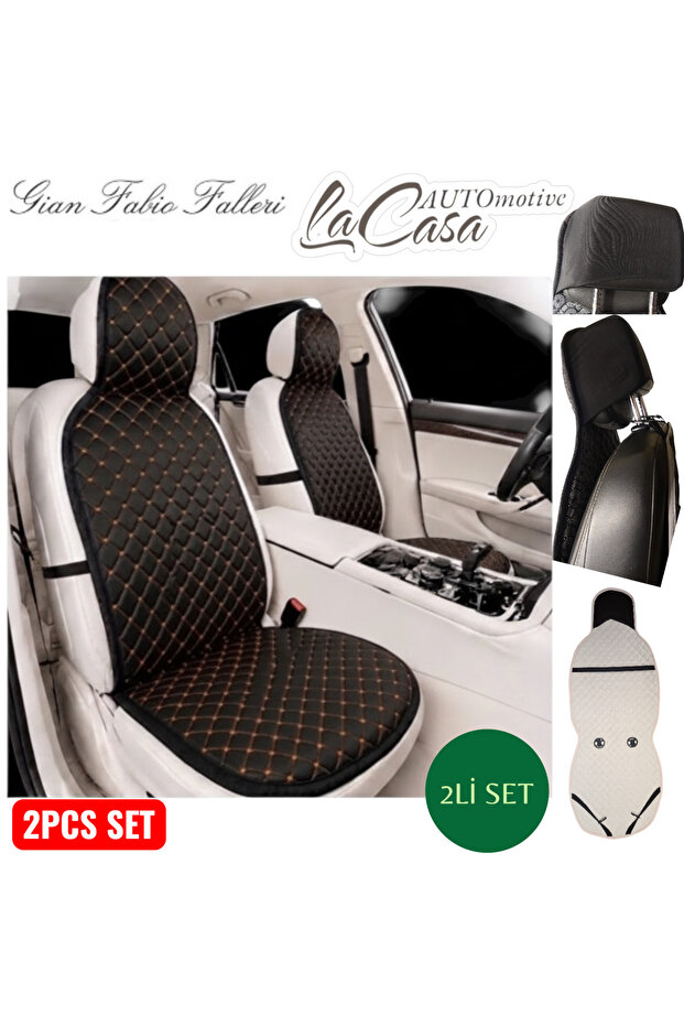 Car Front Seat Double Cushion Anti-Sweat Easy Installation Universal Protective Cover-Cushion Set Black-Orange-Jacquard Fabric