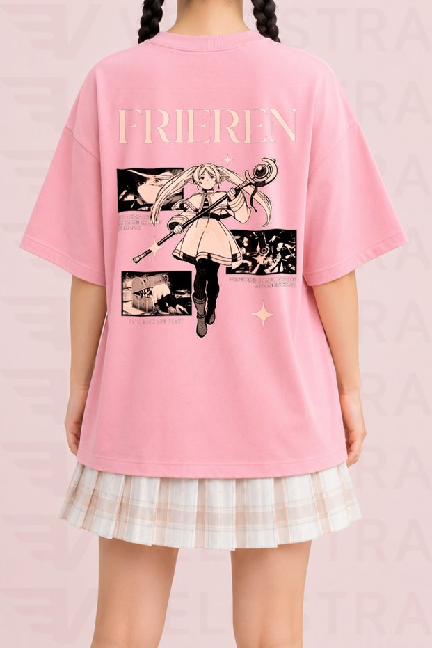 Women's Frieren Printed Oversize Crew Neck Cotton Casual Combed Cotton T-Shirt