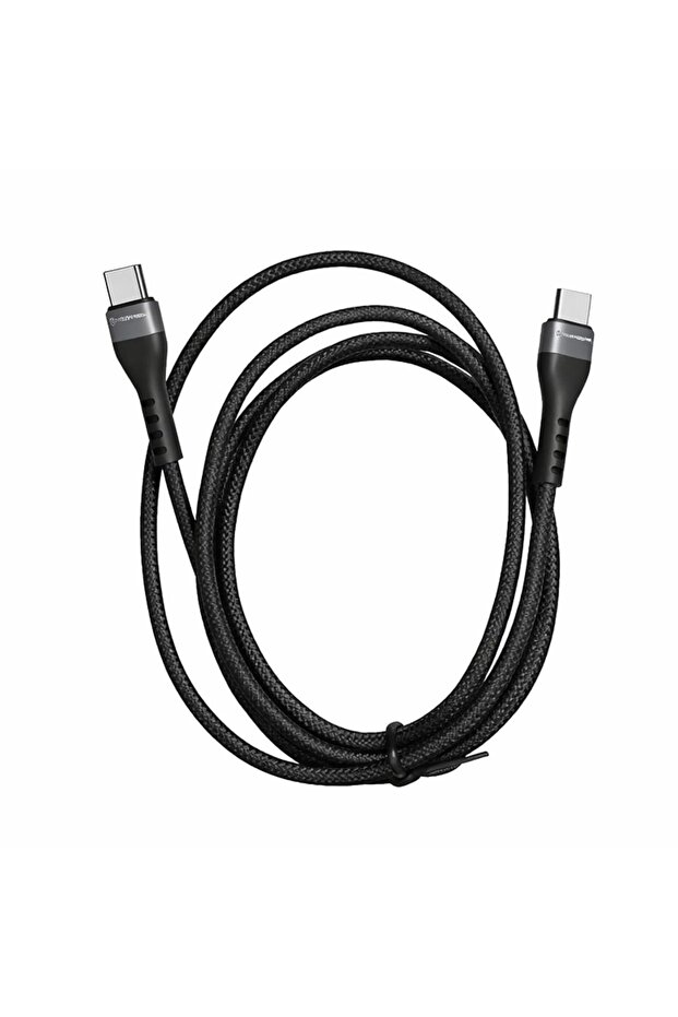 كابل بيانات USB-C إلى C، أسود، معدني وجل السيليكا، 2 متر، شحن سريع 60 واط، موديل CA55