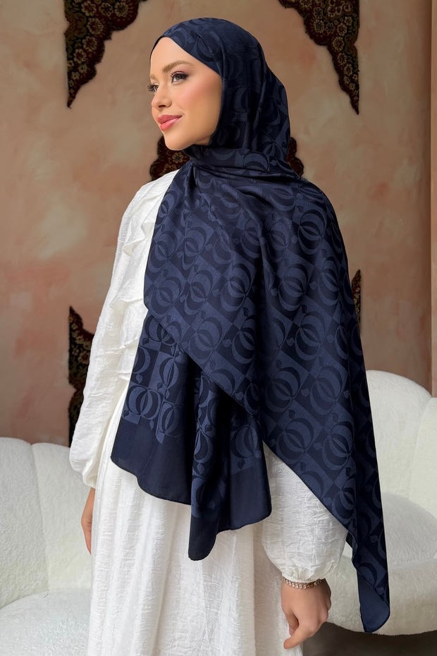 Navy Jacquard Shawl