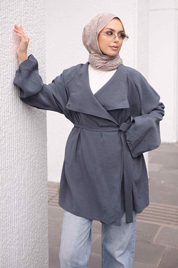 Anthracite Casual Jacket with Waist Belt