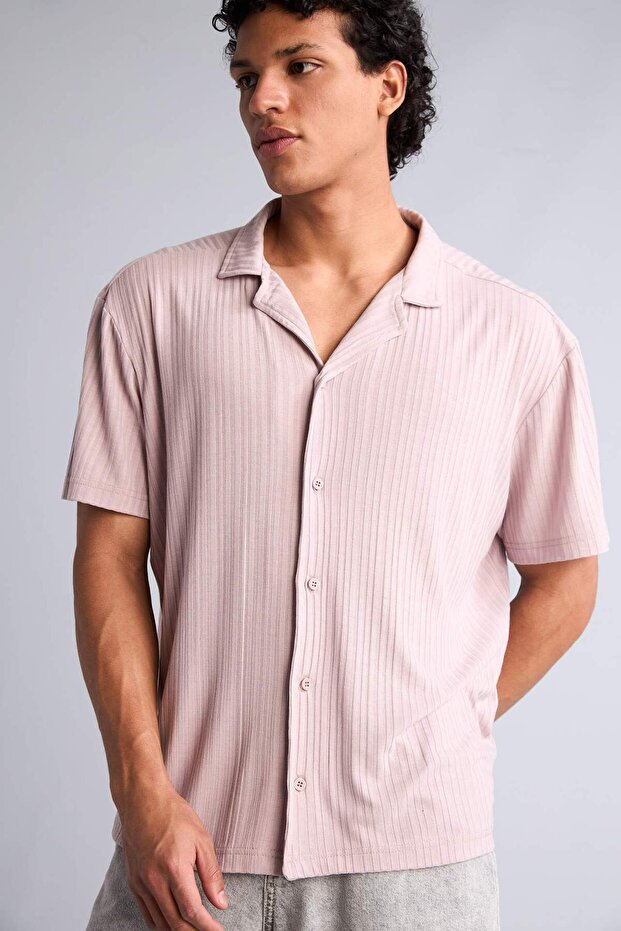 100% Cotton Regular Fit Apaş Collar Short Sleeve Shirt F6344Ax25Au