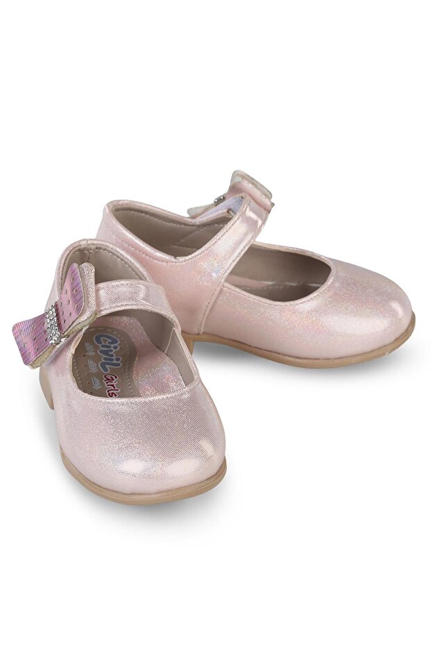 First Step Shoes with Ankle Bow, Size 18-21 - Powder
