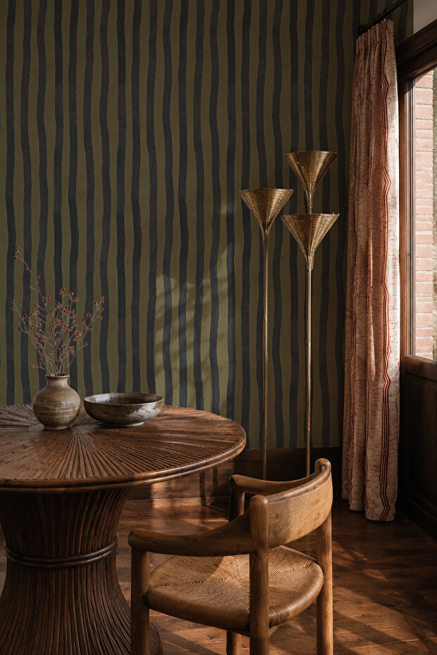 Wavy Khaki Stripes Modern Striped Self Adhesive Wallpaper