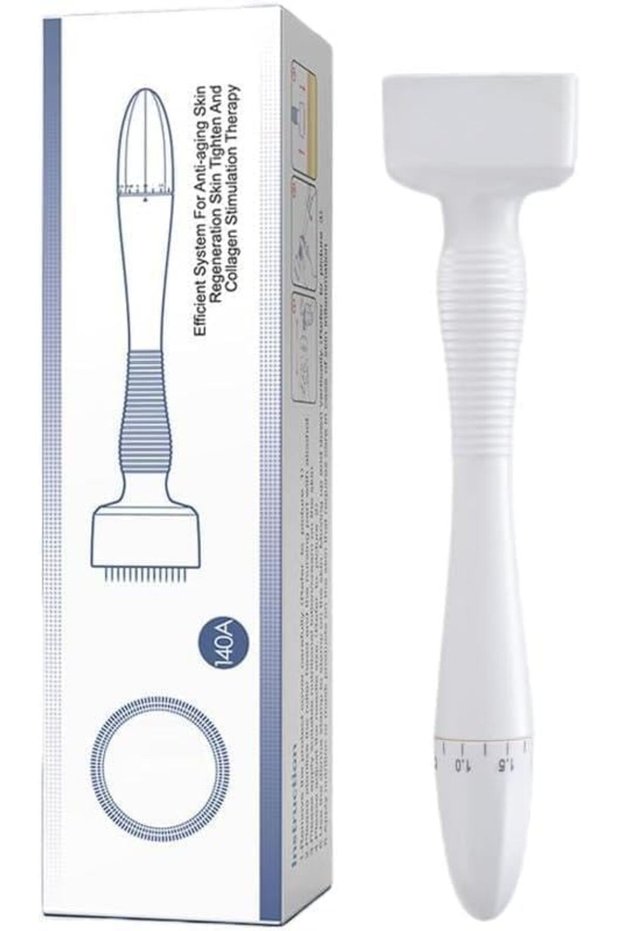 Adjustable Microneedling Derma Stamp, 140 Titanium Needles for Skin Care, White