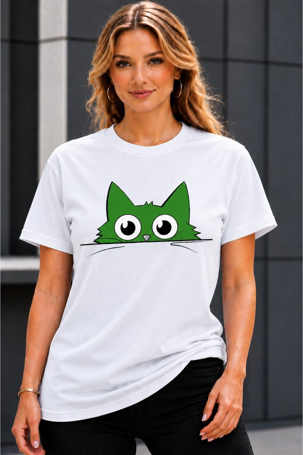 Unisex Oversize T-Shirt Red Cat Printed 100% Cotton T-Shirt Comfortable Fit