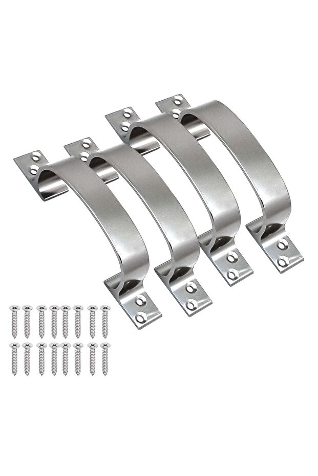 Aluminium Cabinet Pull Handle with Mounting Screws, Silver Pack-Of 4