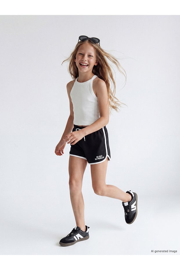 Alita City Girls' Shorts with Slogan Print and Contrast