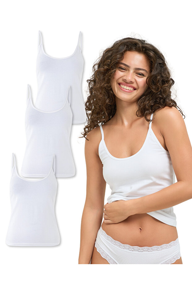Women's Organic Cotton 3-Piece Basic Undershirt with String Straps