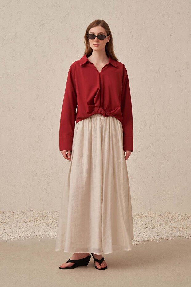 Burgundy-Embroidered Detailed Blouse